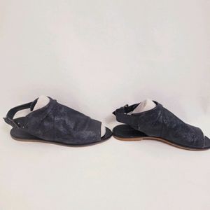 Kelsi Dagger blk leather slingback flat sandals